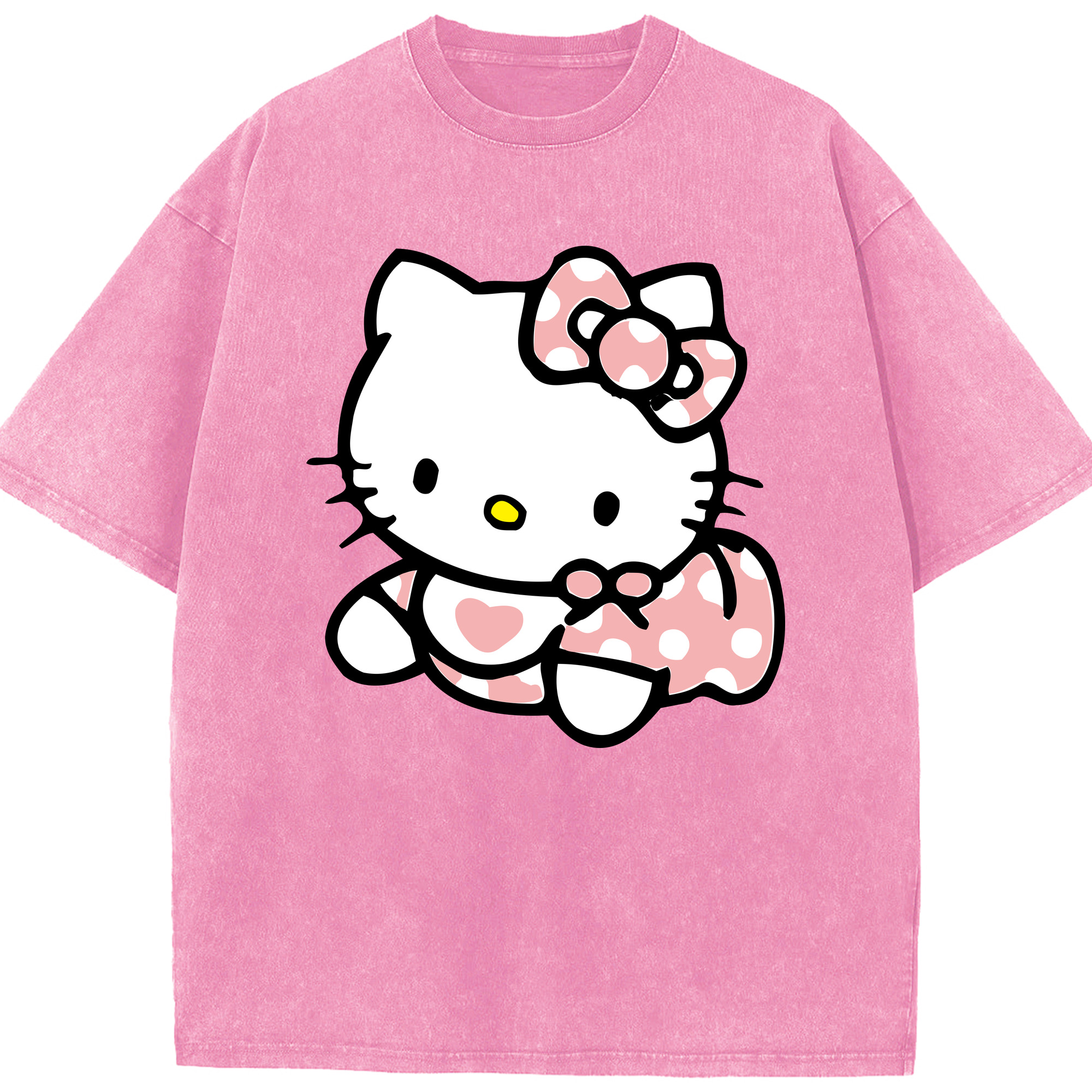 （画像用） Hello Kitty ハローキティ 綿100% ヴィンテージ風 半袖Tシャツ（フロントプリント）
